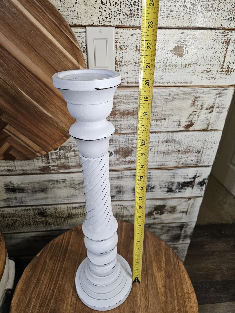 Tall Rustic/Farmhouse White Distressed Wooden Candle Holder